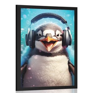 Plagát tučniak so slúchadlami