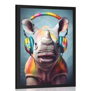 Plagát nosorožec so slúchadlami