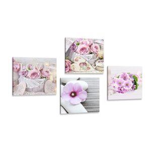 Set obrazov romantické kvety s nápisom Love