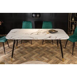 Estila Retro dizajnový jedálenský stôl Forisma s bielou povrchovou doskou s mramorovým vzhľadom 180 cm