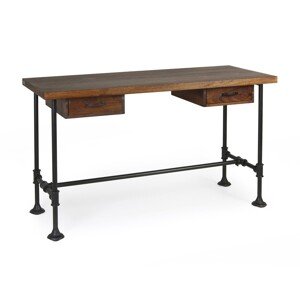 Estila Industriálny pracovný stôl HIERRO z masívneho mangového dreva s čiernou kovovou konštrukciou