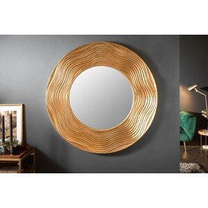 Estila Art-deco dizajnové okrúhle nástenné zrkadlo Reondel v ráme zlatej farby 100cm