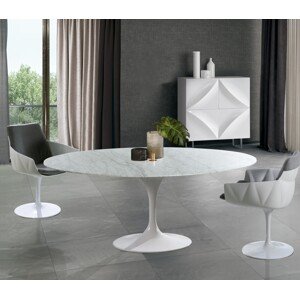 Estila Luxusný okrúhly jedálenský stôl Henning Marble z mramoru s lesklou bielou podstavou 200cm