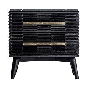 Estila Luxusný art-deco nočný stolík Plissé Nero v čiernom prevedení z masívneho dreva s mramorovou vrchnou doskou 65cm