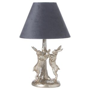 Estila Štýlová stolná lampa Pochodujúce Zajace v striebornej farbe so sivým tienidlom 48cm