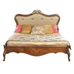 Estila Luxusná klasická manželská posteľ Clasica z dreveného masívu s barokovou vyrezávanou výzdobou a zlatými detailmi 160cm