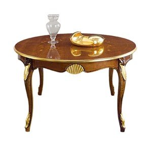 Estila Luxusný okrúhly rozkladací jedálenský stôl Pasiones z lakovaného masívneho dreva so zlatými dekoráciami 140cm
