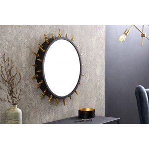 Estila Extravagantné moderné nástenné zrkadlo Ekkart kruhového tvaru s čiernym rámom so zlatými ostňami 66cm