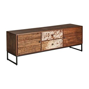 Estila Retro dizajnový TV stolik Texas do obývačky z masívneho dreva hnedej farby s dvomi zásuvkami a dvierkami 175cm