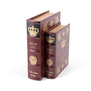 Estila Rustikálny dekoratívny set kniha Láska k životu v bordovom prevedení s prepychovým dekoratívnym motívom 25cm