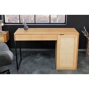 Estila Vidiecky masívny písací stôl Vierata do kancelárie z dubového dreva so zásuvkou a dvierkami z ratanu 120cm