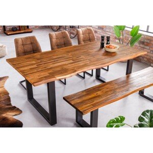 Estila Industriálny obdĺžnikový jedálenský stôl Marron Miel z masívneho dreva s čiernymi kovovými nožičkami hnedý 180cm