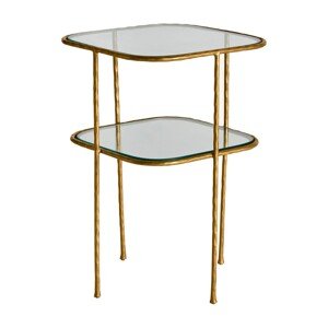 Estila Art-deco glamour príručný stolík Amuny s konštrukciou v zlatej farbe a štvorcovými doskami zo skla 62cm
