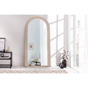 Estila Art deco dizajnové zrkadlo Swan oblúkového tvaru s béžovým kaskádovým rámom 160cm