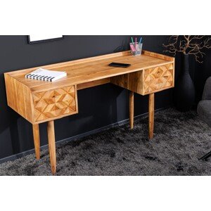 Estila Masívny retro písací stôl Ortler s dvomi zásuvkami s ozdobnou intarziou z akáciového dreva medová hnedá 132 cm
