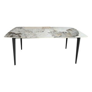 Estila Dizajnový jedálenský stôl Tazer s doskou s mramorovým vizuálom v bielo šedej farbe so štyrmi čiernymi úzkymi nožičkami 180 cm