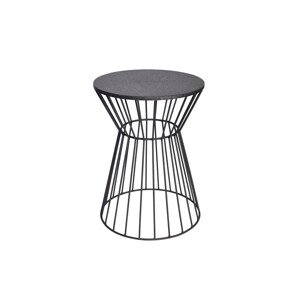Estila Industriálny okrúhly príručný stolík Esme s dizajnovou podstavou so siluetou presýpacích hodín grafitová čierna 45 cm