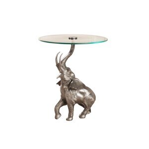 Estila Dizajnový vintage príručný stolík Balarama s podstavou v tvare slona v starožitnej striebornej farbe 75 cm
