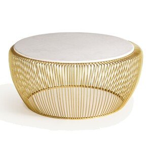 Estila Luxusný okrúhly art deco konferenčný stolík Tamara so zlatou kovovou konštrukciou a mramorovou vrchnou doskou 100 cm