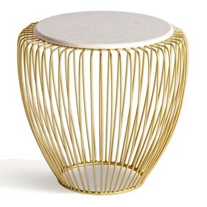 Estila Luxusný okrúhly art deco príručný stolík Tamara s doskou z bieleho mramoru a zlatou drôtenou konštrukciou 55 cm