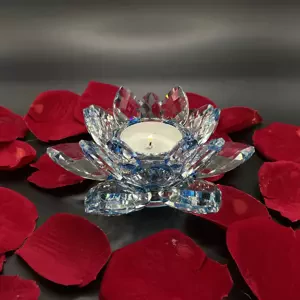 Krištáľové sklo - Svietnik lotosový kvet Exclusive, Modrá