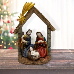 Dekoratívny Betlehem s vianočnou hviezdou svätou Máriou, Jozefom a Kristom