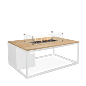 Stôl s plynovým ohniskom COSI-typ Cosiloft 120 biely rám / doska teak
