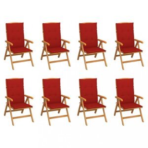 Skladacia záhradná stolička s poduškami 8 ks teak / látka Dekorhome Červená,Skladacia záhradná stolička s poduškami 8 ks teak / látka Dekorhome Červen